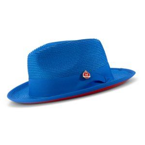 MONTIQUE-- COBALT Wide Brim RED Bottom Braided Pinch Fedora Hat           H76